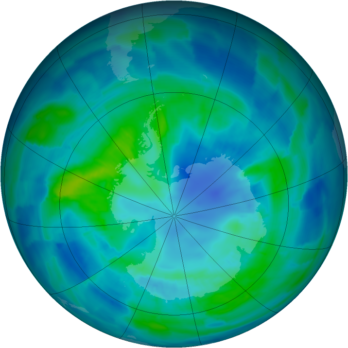 Antarctic ozone map for 13 April 2014